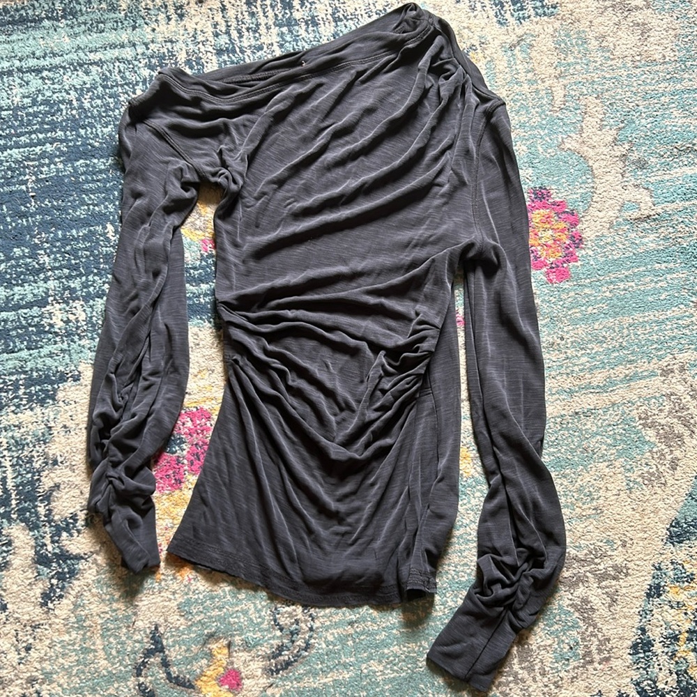 Free People asymmetrical neckline ruched sleeve top size small
